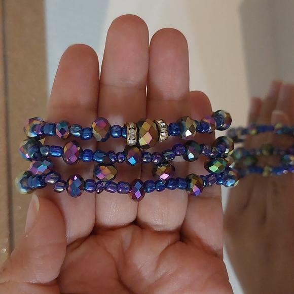 Handmade Elastic Blue Iridium Bracelet Set - Picture 7 of 7